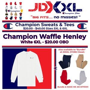 Champion Thermal Heavyweight Long Sleeve Henley Shirts Big and Tall WHITE